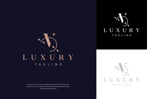 Luxury Monogram Letter V Leaf Circle Logo Design Template Stock Illustration
