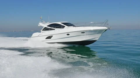 Luxury motor boat in navigation, motoryacht, Stock Footage