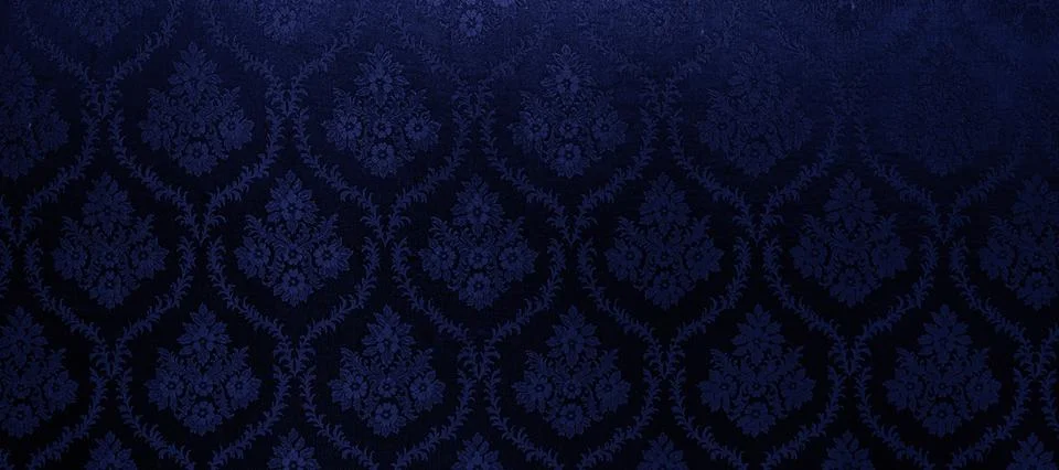 Luxury Navy Blue Damask Pattern Texture with Elegant Floral Ornament Stock Photos