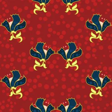 Luxury Navy Vector Floral Repeat Pattern On Red Stock Illustration
