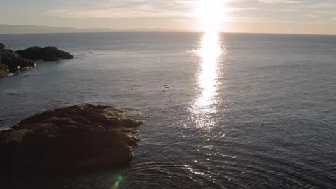Luxury ocean front condos overlooking beautiful ocean sunset vista, Sooke BC Stock Footage 262300289