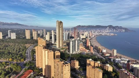 Luxury Oceanfront Development Featuring Water Features, Skyline Of Highrise Stock Footage 323561892