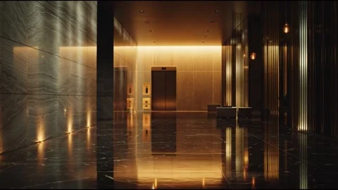 Luxury Office Elevator Lobby Walk Forward Loop Stock Footage 334582659