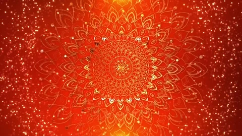 Luxury Orange Red Mandala Pattern with Golden Decorative Glow Stock Footage 342620918