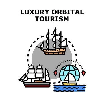 Luxury orbital tourism exploring space travel concept Stock Illustration