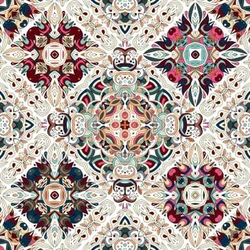 Luxury oriental tile seamless pattern. Colorful floral patchwork background Illustrazione stock