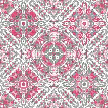 Luxury oriental tile seamless pattern. Colorful floral patchwork background Illustrazione stock