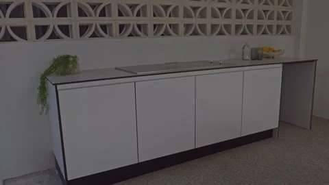 Luxury Outdoor Kitchen with Stonework in Covered Entertainment Area Stock Footage 304092084