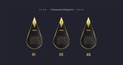 Luxury Oval shape Vector in Three golden buttons on Dark background, Three M Stock Illustration