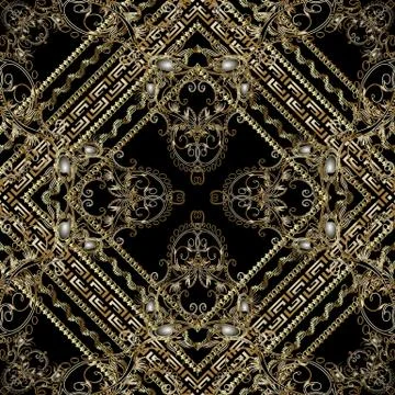 Luxury paisley seamless pattern. Vector floral background wallpaper with gold Stock Illustration