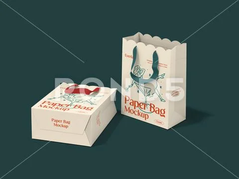 Luxury Paper Bag Mockup with Fabric handle 3D Rendering PSD Template