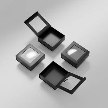 Luxury paper box packaging mockup, black gift box with window display Stock Illustration