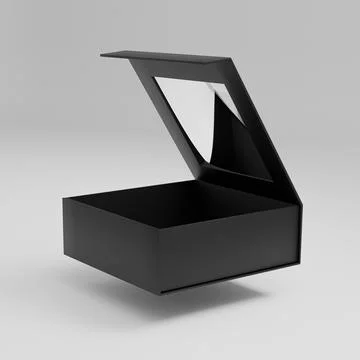 Luxury paper box packaging mockup, black gift box with window display Stock Illustration