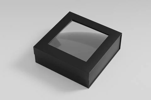 Luxury paper box packaging mockup, black gift box with window display Stock-Illustration