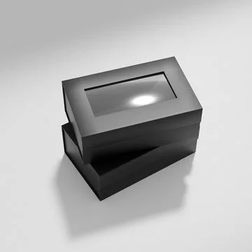 Luxury paper box packaging mockup, black gift box with window display Illustrazione stock