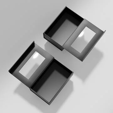 Luxury paper box packaging mockup, black gift box with window display Illustrazione stock