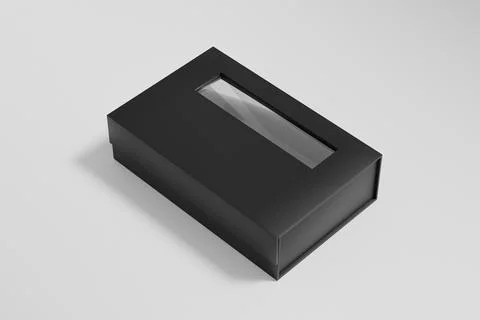 Luxury paper box packaging mockup, black gift box with window display Illustrazione stock