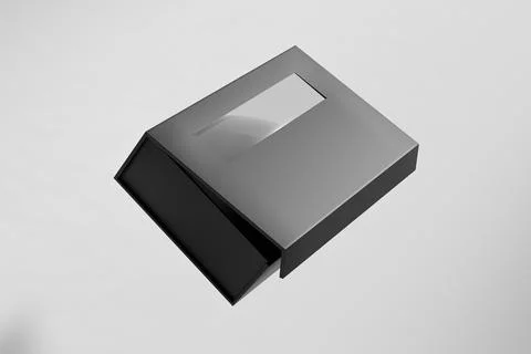 Luxury paper box packaging mockup, black gift box with window display Stock Illustration