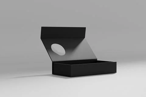 Luxury paper box packaging mockup, black gift box with window display Stock-Illustration