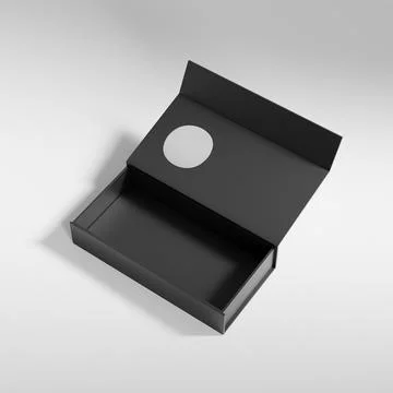 Luxury paper box packaging mockup, black gift box with window display Illustrazione stock