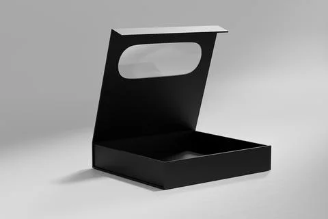 Luxury paper box packaging mockup, black gift box with window display Stock Illustration
