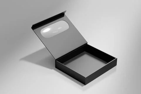 Luxury paper box packaging mockup, black gift box with window display Stock-Illustration