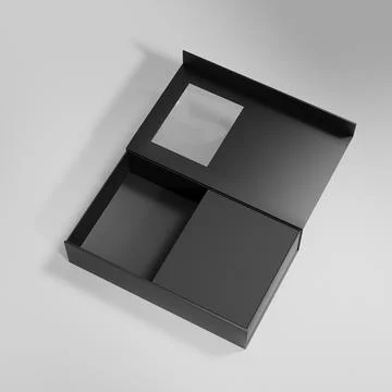 Luxury paper box packaging mockup, black gift box with window display Illustrazione stock
