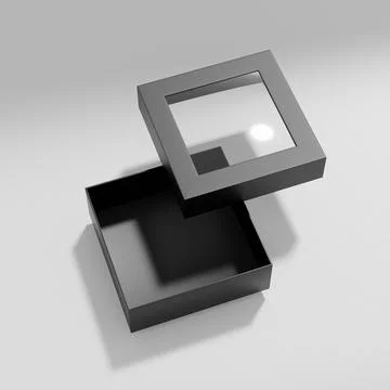 Luxury paper box packaging mockup, black gift box with window display Illustrazione stock