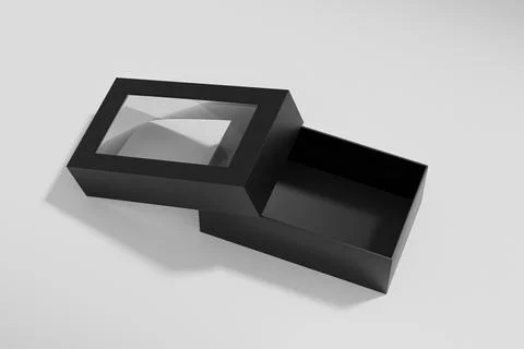 Luxury paper box packaging mockup, black gift box with window display Illustrazione stock