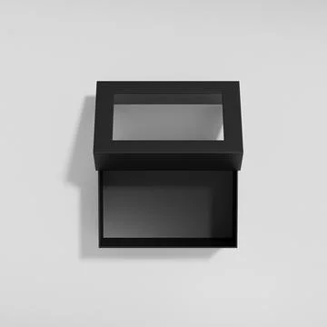 Luxury paper box packaging mockup, black gift box with window display Illustrazione stock