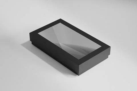 Luxury paper box packaging mockup, black gift box with window display Stock Illustration