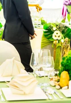 Luxury party dinner table setting concept. Stock Photos