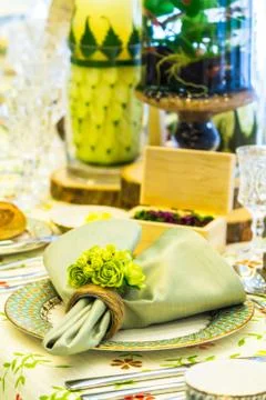 Luxury party dinner table setting concept. Stock Photos