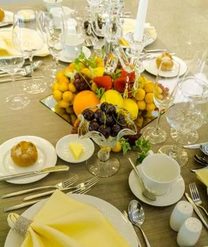 Luxury  party dinner table setting concept. Stock Photos