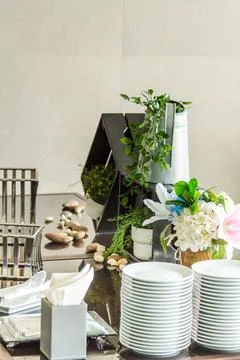 Luxury party dinner table setting concept. Stock Photos