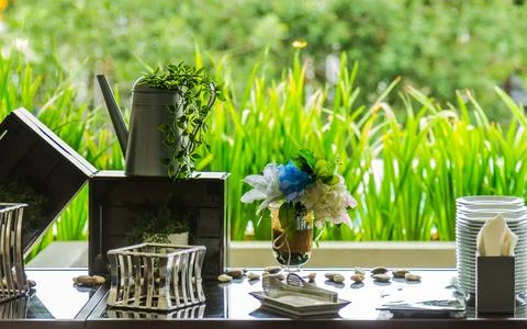 Luxury party dinner table setting concept. Stock-Fotos