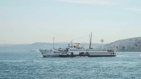 Luxury Passenger Ship in front of Bosphorus Bridge 스톡 동영상 77249672