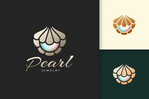 Luxury pearl logo with shell or clam shape represent jewelry and gem Stock Illustration