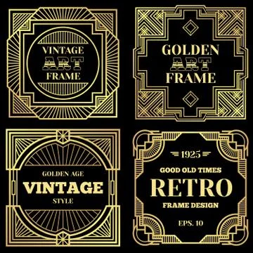 Luxury poster vector design with gold frames in art deco old classic style Stock Illustration