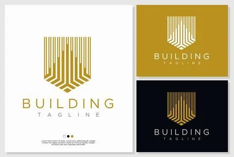 Luxury property logo design vector. Building shield logo template. Ilustración de archivo