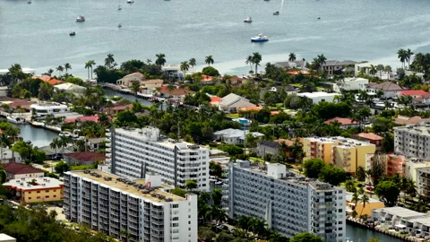 Luxury real estate homes Eastern Shores Miami bayfront scene Stock-Footage 344052374
