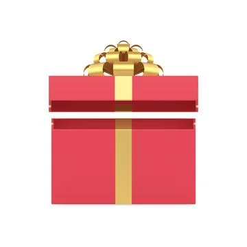 Luxury rectangle wrapped red festive gift box decorated by metallic golden .. Stock Illustration
