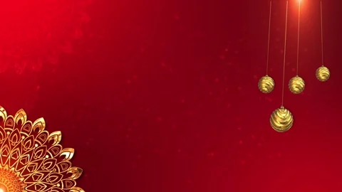 Luxury Red Holiday Mandala Background with Hanging Gold Decorations Stock Footage 342620855