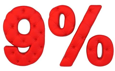 Luxury red leather font 9 numeral and percent イラスト素材