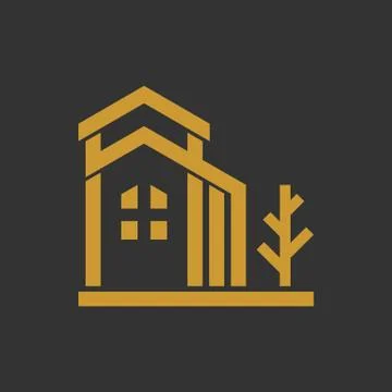 Luxury Residence &amp; Tree Gold Stock Illustration
