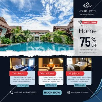 Luxury resort pool and rooms with special offer Modèle PSD