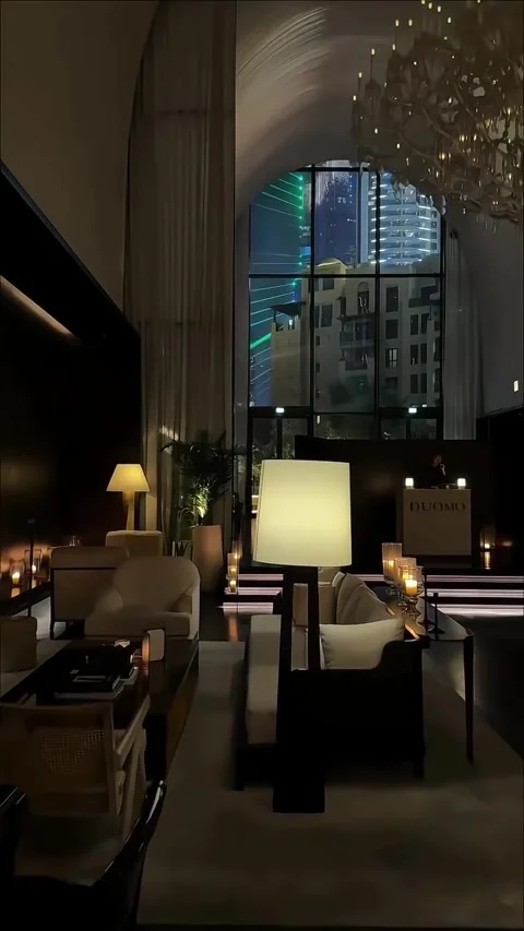 Luxury Restaurant Interior with City View Stock Footage 341317181