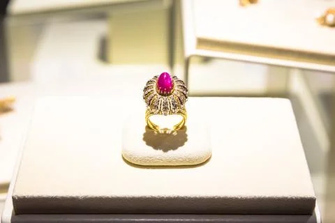 Luxury ring with giant ruby gem Stock Photos