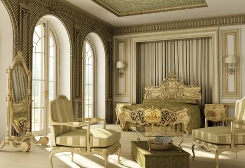 Luxury rococo bedroom Stock Illustration