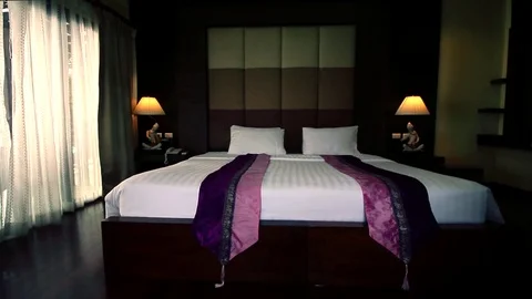 Luxury Room With Double Bed Lateral Dolly Vídeo Stock 76024048